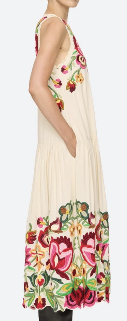 Wilhelmina Embroidered Sleeveless Midi Dress