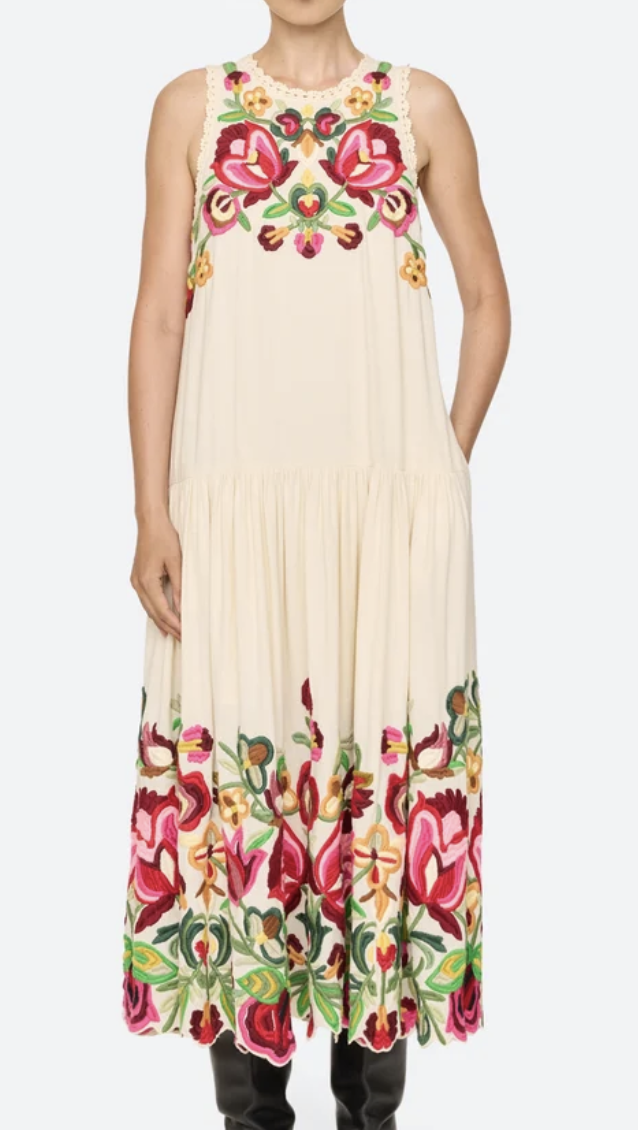 Wilhelmina Embroidered Sleeveless Midi Dress