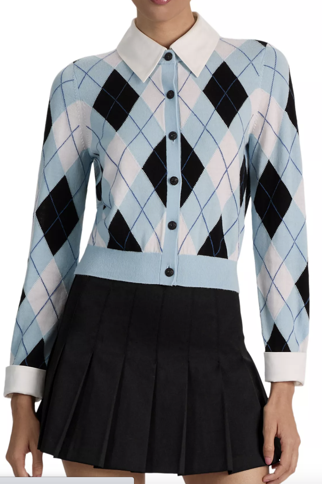 Dollie Argyle Cardigan with Woven Collar and Cuffs