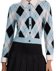 Dollie Argyle Cardigan with Woven Collar and Cuffs