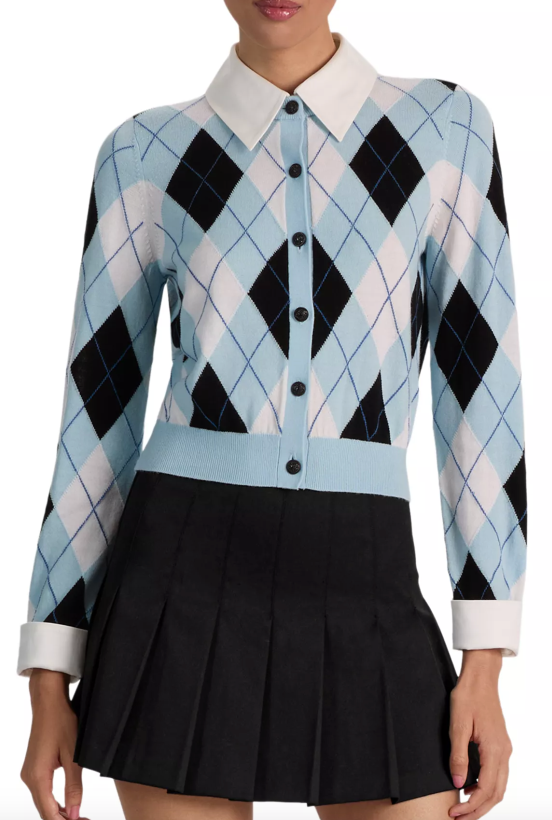 Dollie Argyle Cardigan with Woven Collar and Cuffs