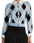 Dollie Argyle Cardigan with Woven Collar and Cuffs