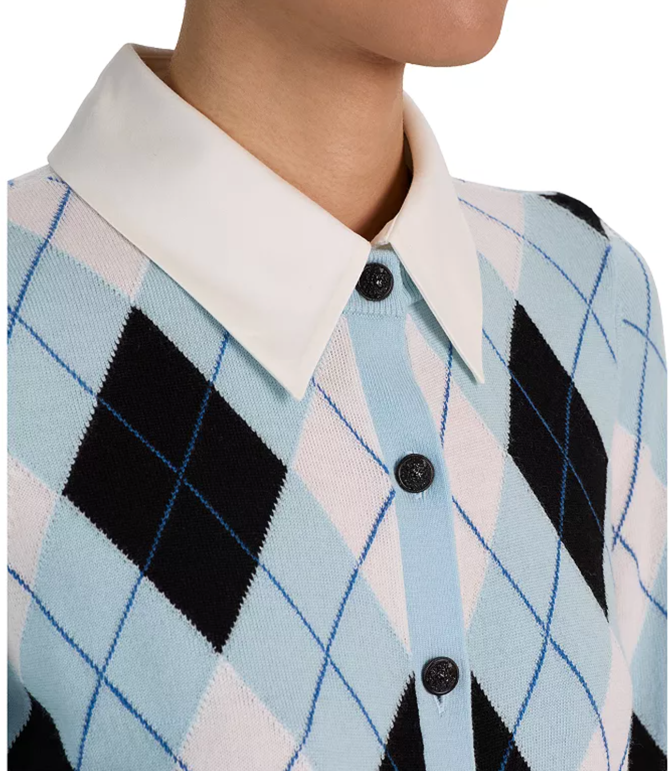Dollie Argyle Cardigan with Woven Collar and Cuffs
