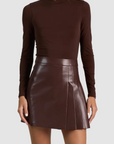 Chara Long Sleeve Mock Neck Vegan Mini Pleated Dress
