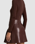 Chara Long Sleeve Mock Neck Vegan Mini Pleated Dress