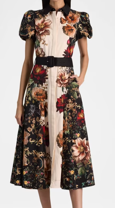 Henrietta Fitted Full Flare Midi Dress w Belt