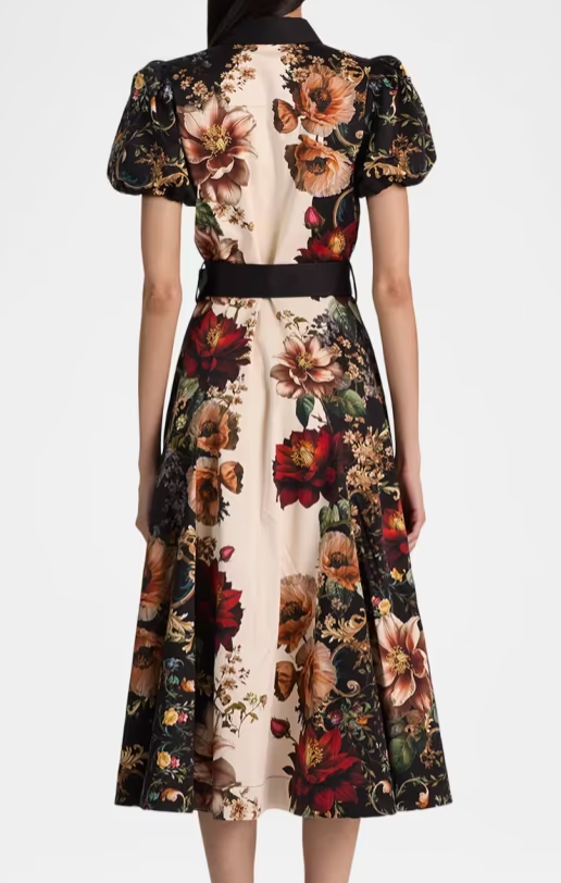 Henrietta Fitted Full Flare Midi Dress w Belt