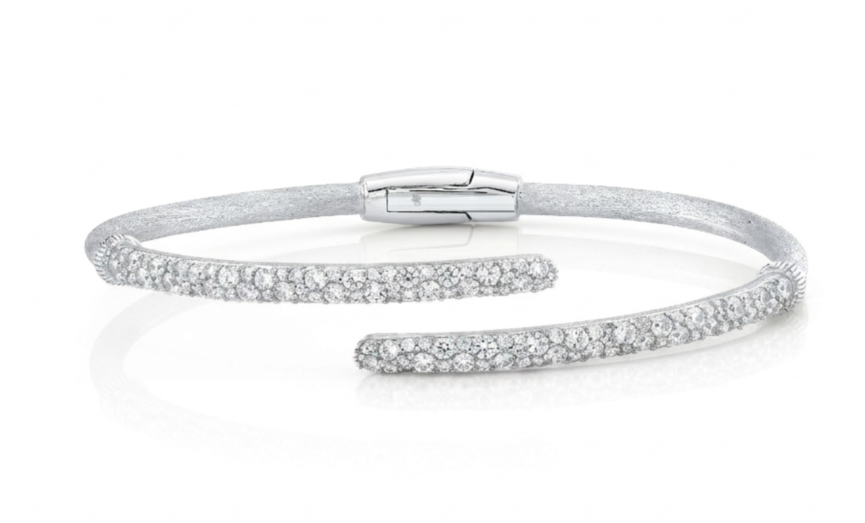 Sterling Silver Stretch Bracelet With White Topaz Pave Ends