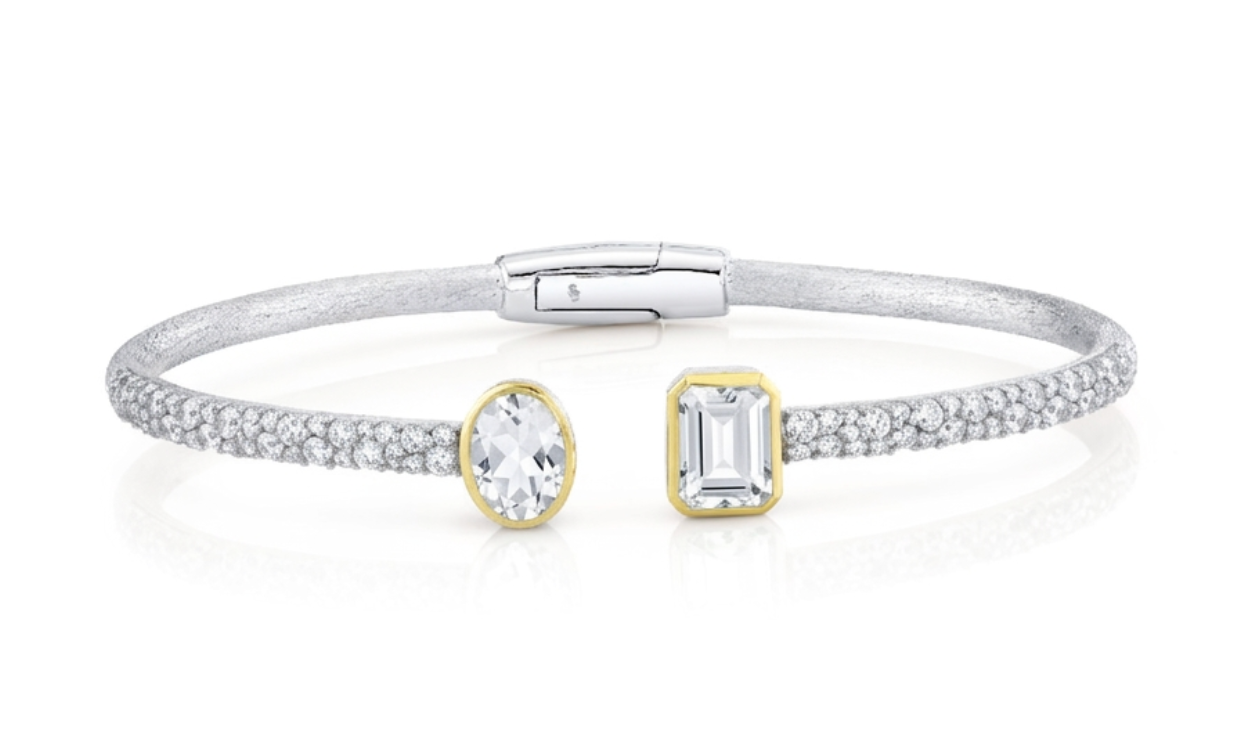Sterling Silver Pave Swiss Blue Topaz Bracelet With Sky Blue Topaz Ends