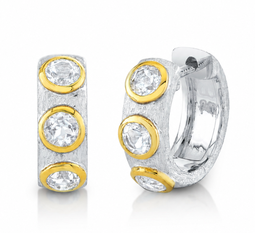Sterling Silver Huggies With Bezel Set White Topaz
