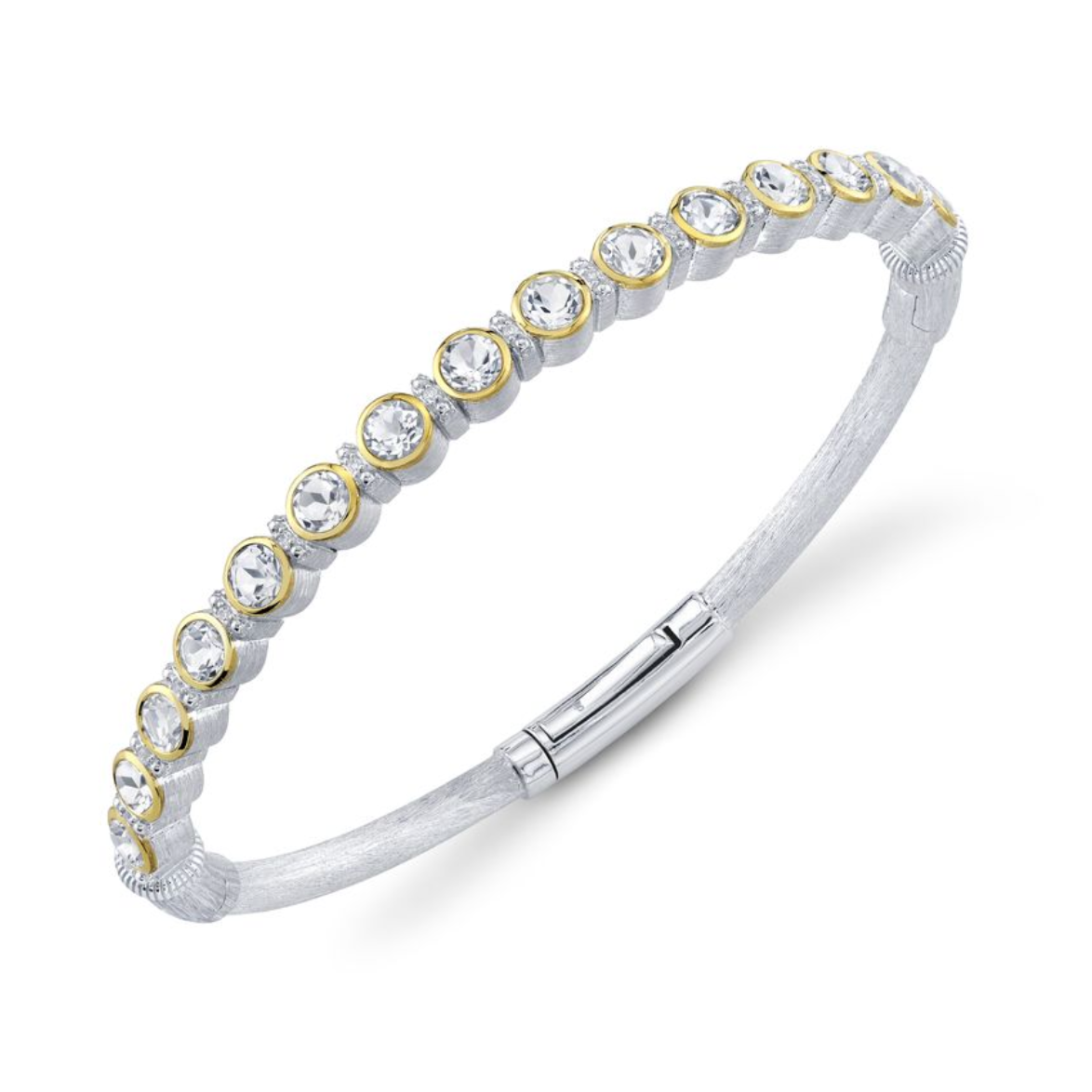 Sterling Silver White Topaz Bracelet With 18K-YG Bezels