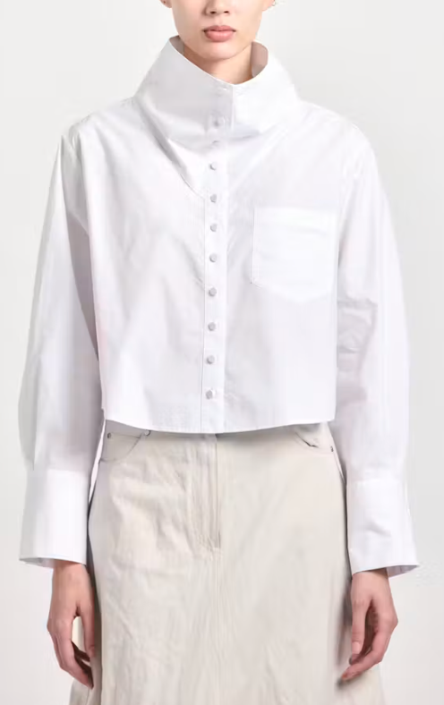 Bianca Cotton Poplin Long Sleeve Button Front Funnel Neck