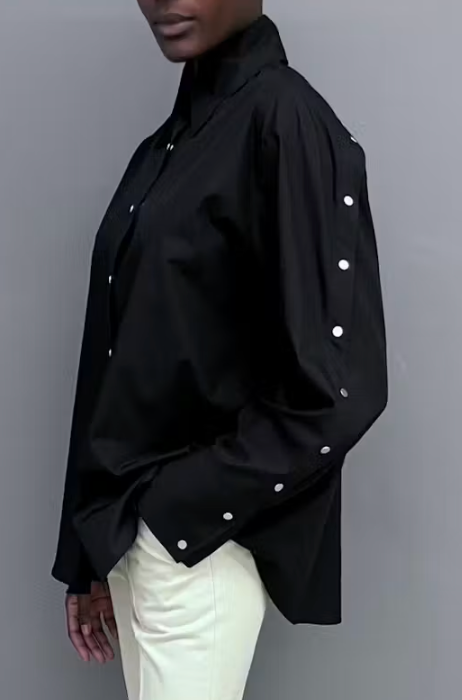 Carine Cotton Poplin Shirt with Snap Detail