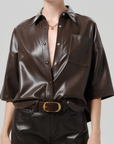 Frances Cropped Cape Button Up in Leather