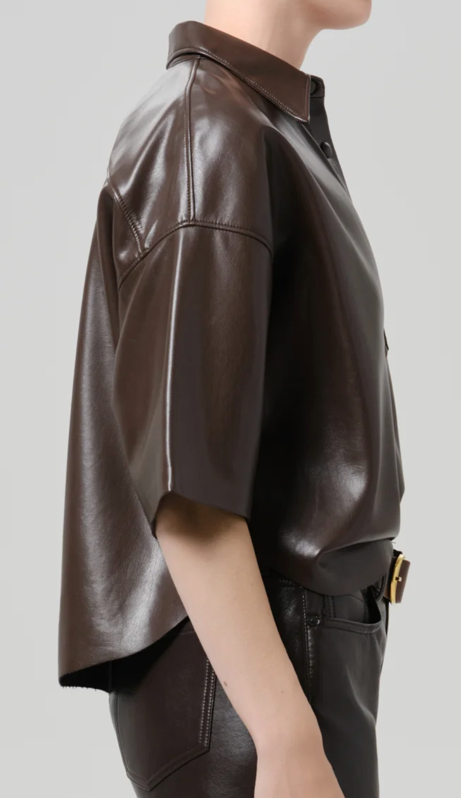 Frances Cropped Cape Button Up in Leather