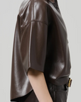 Frances Cropped Cape Button Up in Leather