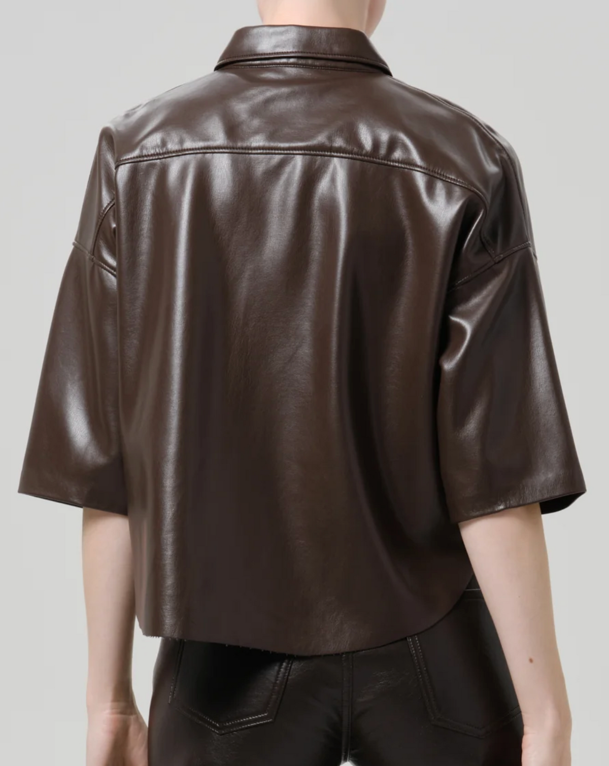 Frances Cropped Cape Button Up in Leather