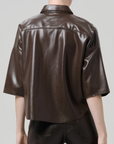 Frances Cropped Cape Button Up in Leather