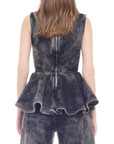 Acid Wash Round Neck Peplum Top