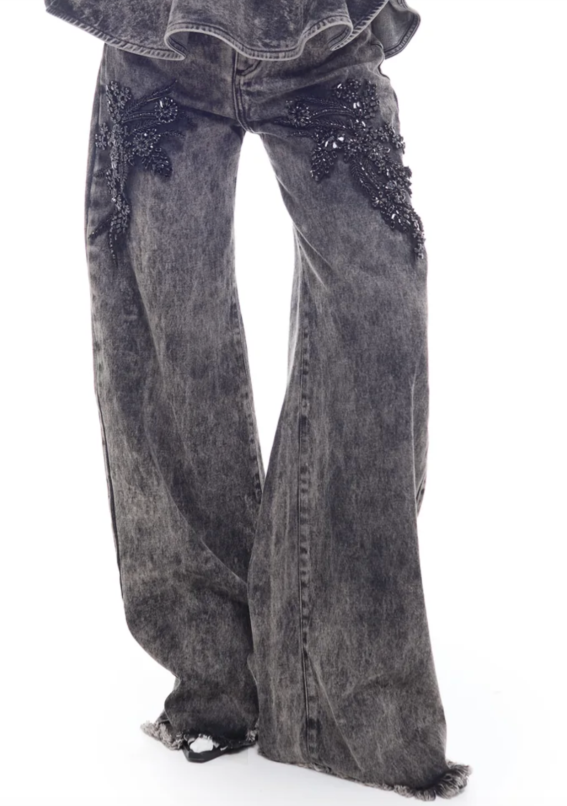 Acid Wash Embellished Boyfriend Trousers