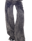 Acid Wash Embellished Boyfriend Trousers