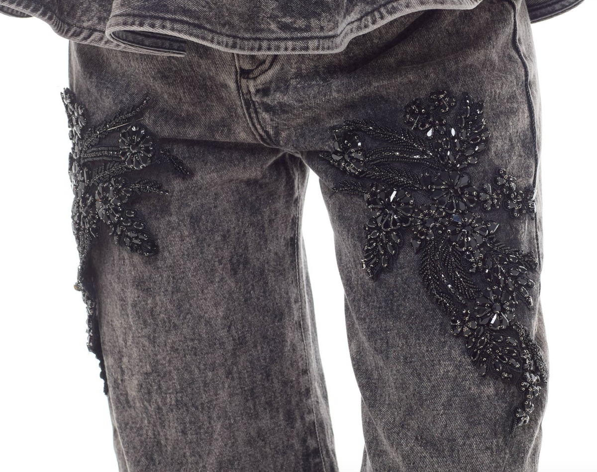 Acid Wash Embellished Boyfriend Trousers
