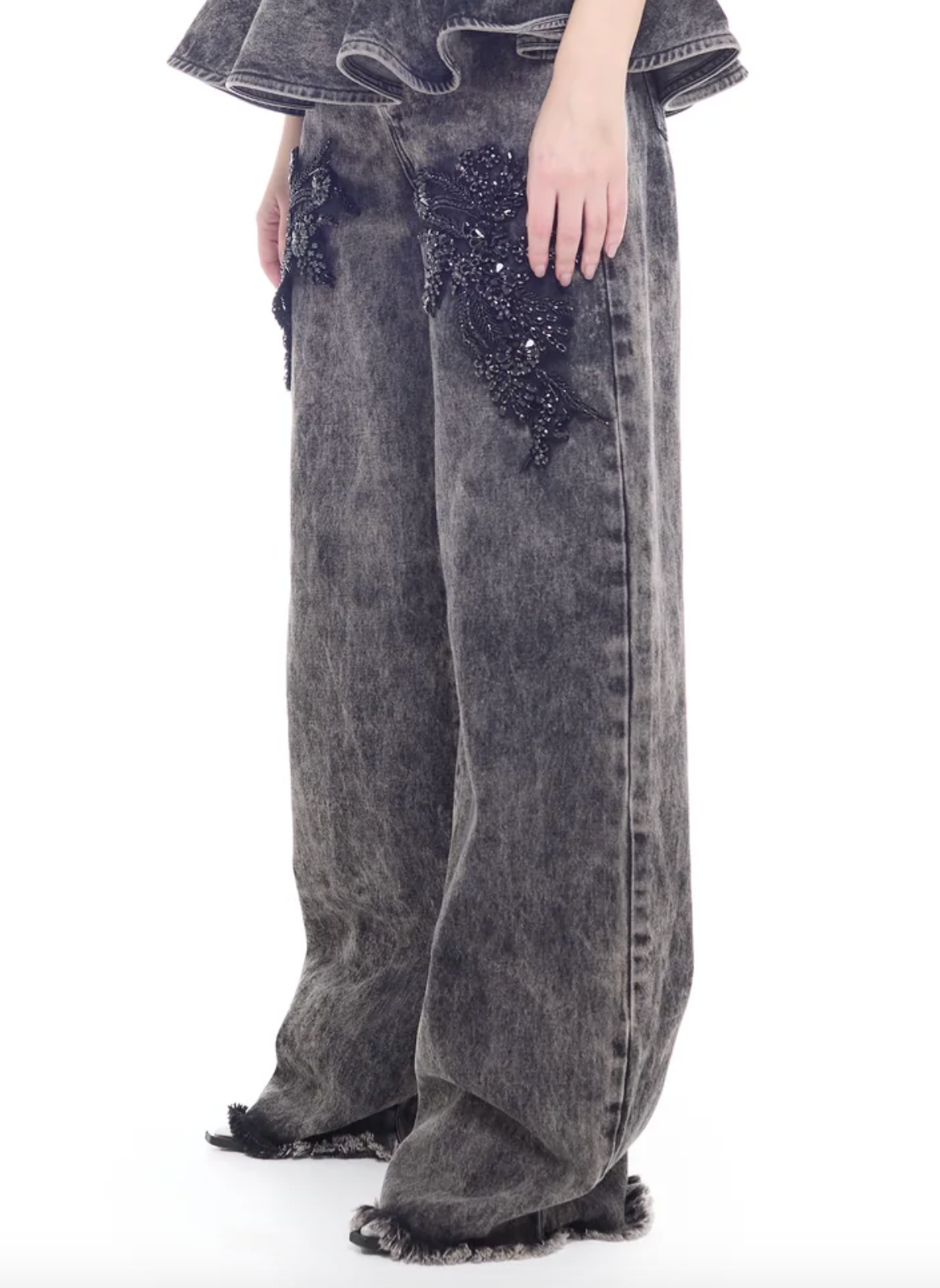 Acid Wash Embellished Boyfriend Trousers