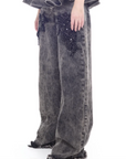 Acid Wash Embellished Boyfriend Trousers