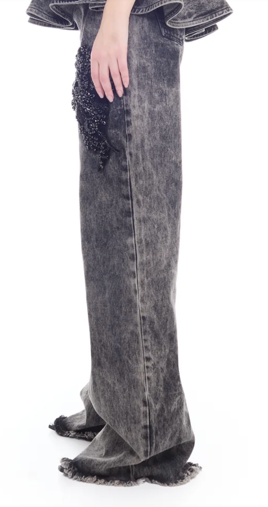 Acid Wash Embellished Boyfriend Trousers
