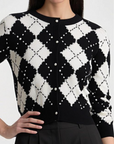 Carolee Embellished Argyle Cardigan