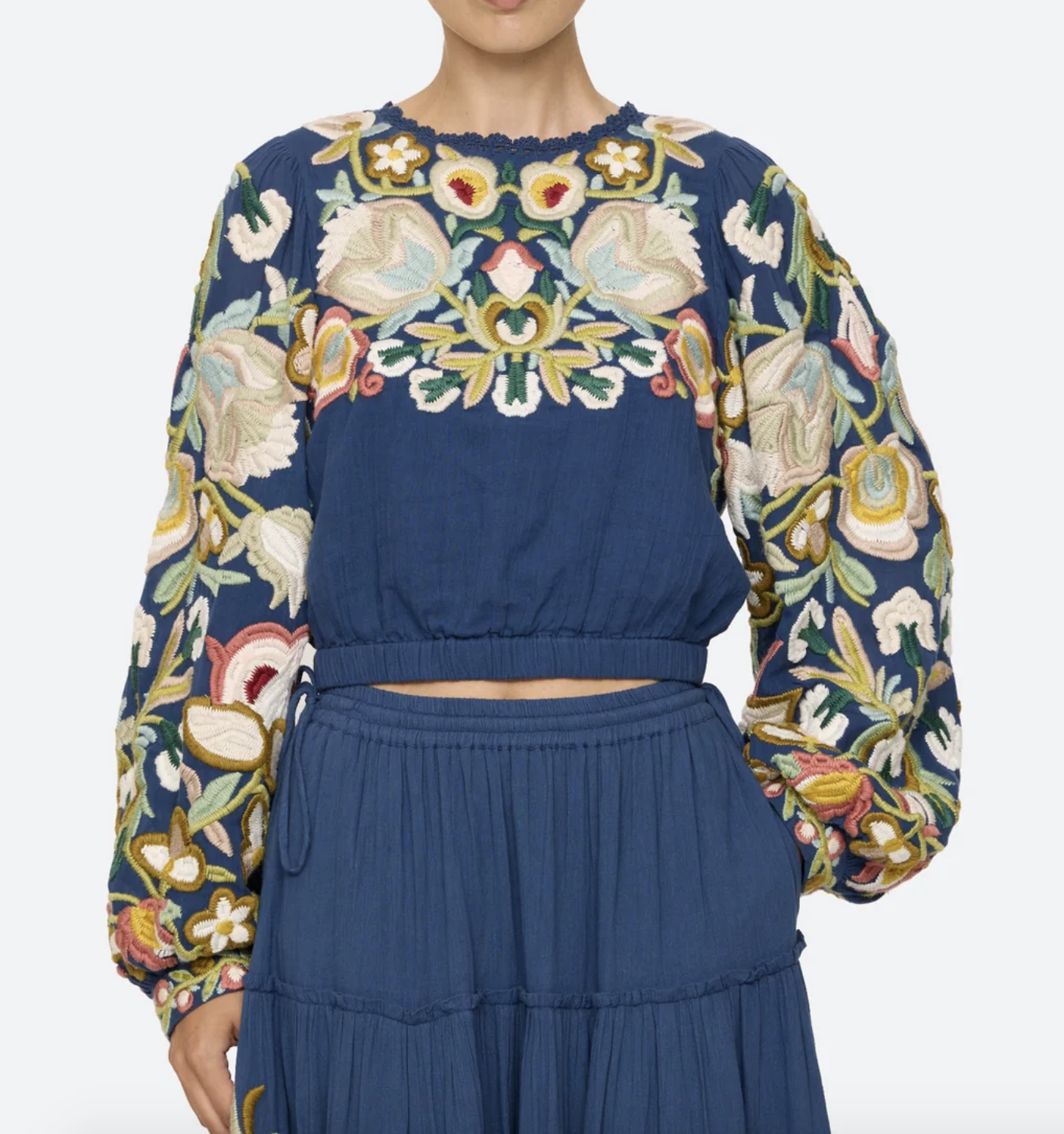 Wilhelmina Embroidered Long Sleeve Top