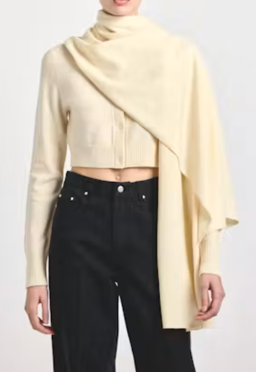 Tina Wool Cashmere Cardigan with Built in Scarf/Wrap