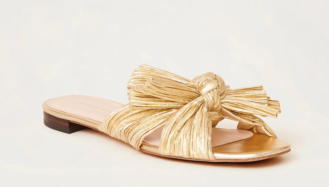 Daphne Pleated Gold Bow Slide