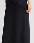 Rye High Waist Faux Leather & Denim Maxi Skirt