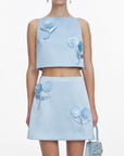 Blue Satin 3D Sequin Flower Top