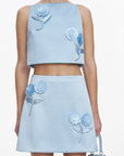 Blue Satin 3D Sequin Flower Top