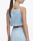 Blue Satin 3D Sequin Flower Top