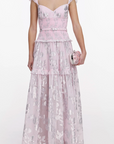 Pink Metallic Chiffon Flower Maxi Dress