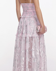 Pink Metallic Chiffon Flower Maxi Dress