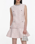 Pink Sequin Boucle Belted Mini Dress