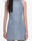Rhinestone Croc Effect Denim Mini Dress