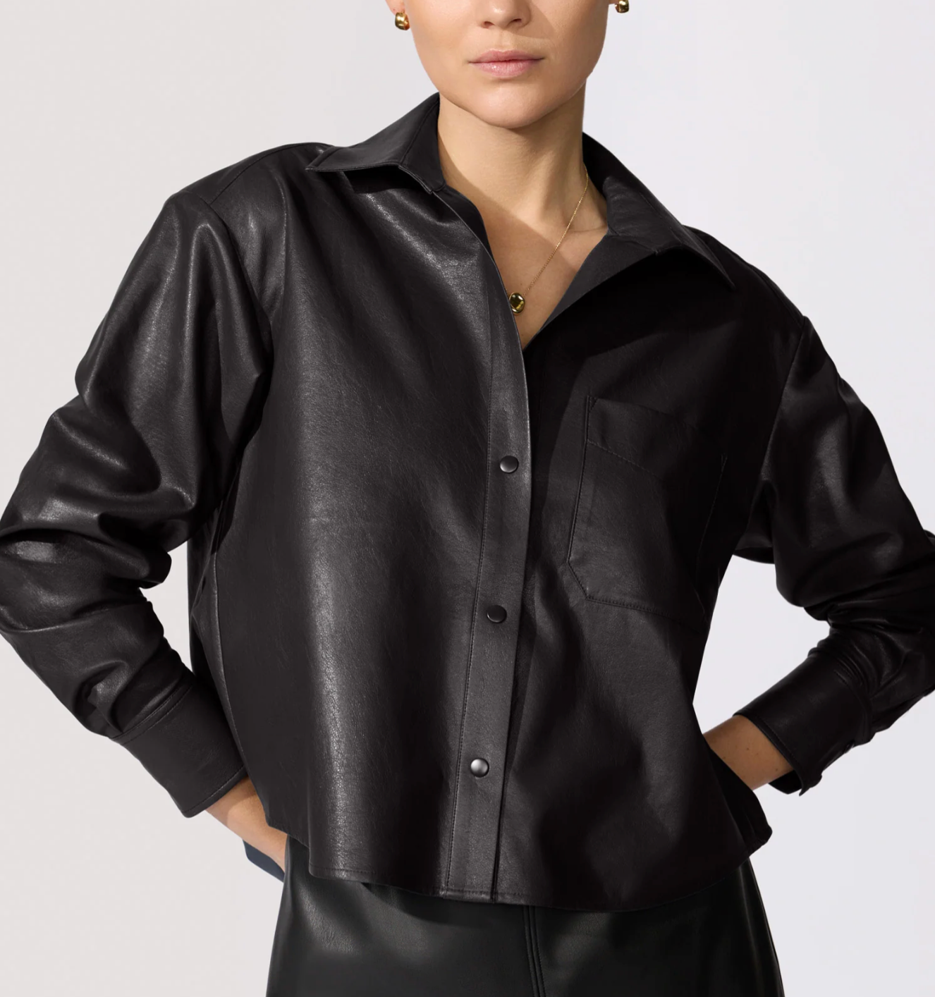 Everyday Cropped Vegan Leather Shirt