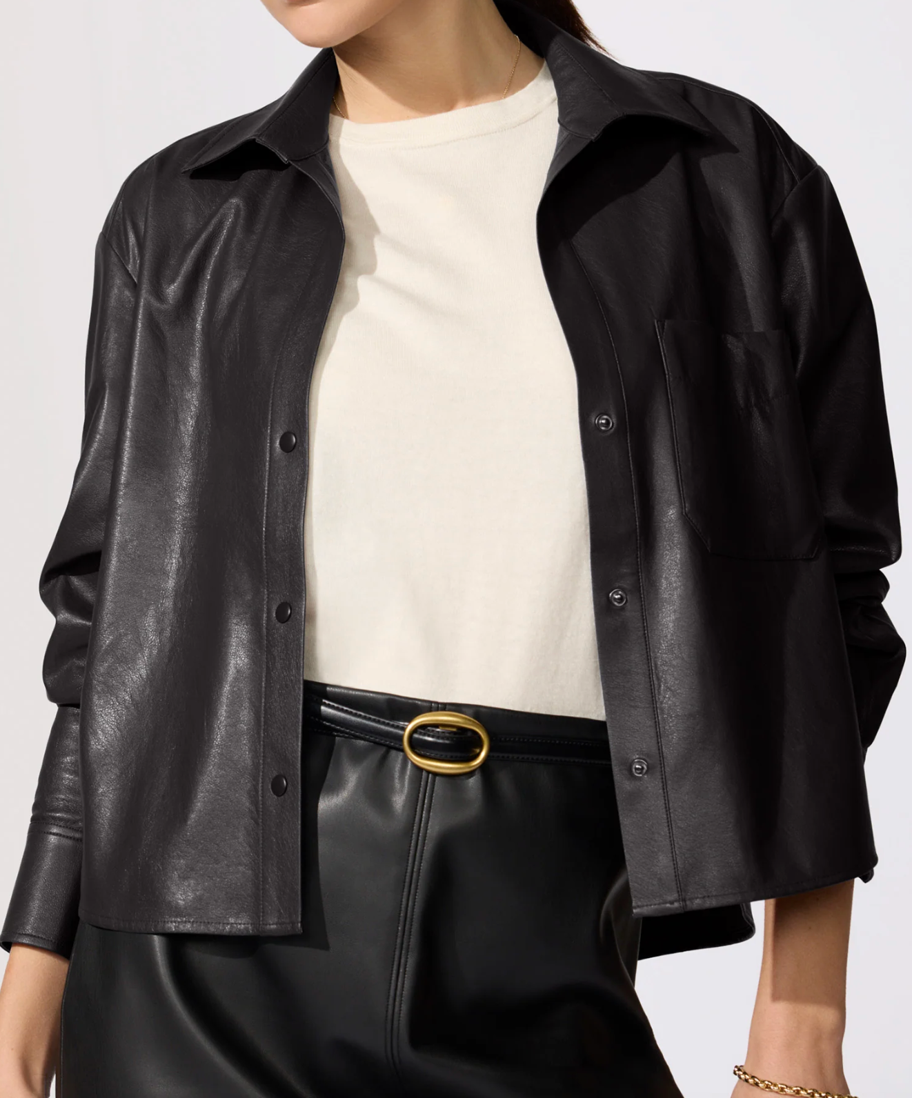 Everyday Cropped Vegan Leather Shirt