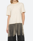 Carlotta Embellished Short Sleeve Fringe Top