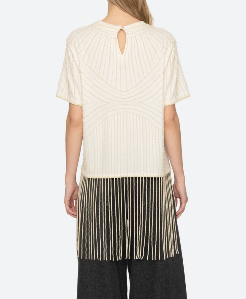 Carlotta Embellished Short Sleeve Fringe Top