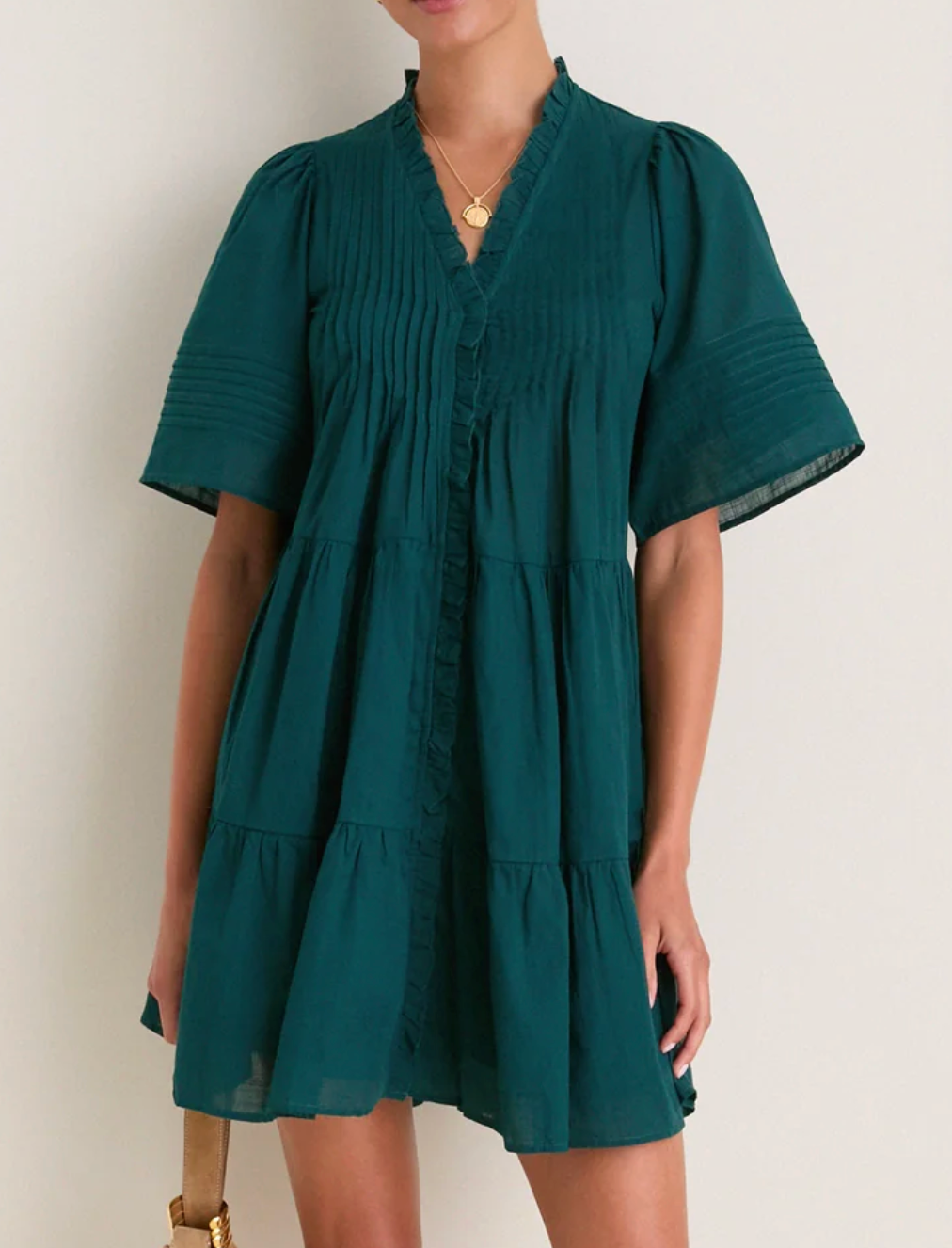 Roni Solid Short Sleeve Mini Dress
