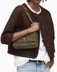 The Slim Dual Chain Shoulder - Suede Croc Dual Bag